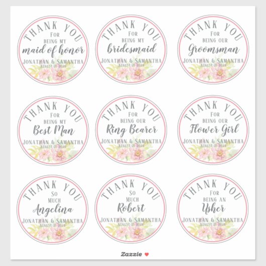 Bruiloft Party Dank u Individuele Roos Bloem Sticker (Vel)