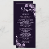 Bruiloft Party Paarse Bloemen Violet Elegant Rusti Menu (Voorkant / Achterkant)