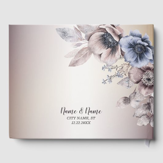 Bruiloft Party Waterverf Pastel Blauw Beige Flower Gastenboek (Achterkant)