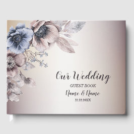 Bruiloft Party Waterverf Pastel Blauw Beige Flower Gastenboek