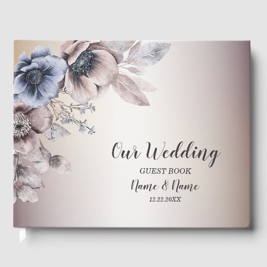 Bruiloft Party Waterverf Pastel Blauw Beige Flower Gastenboek (Voorkant)