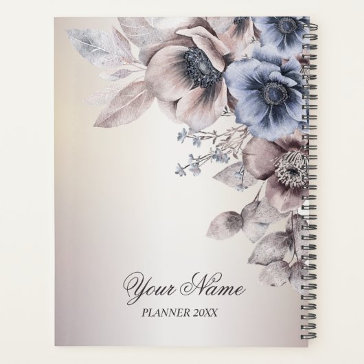 Bruiloft Party Waterverf Pastel Blauw Beige Flower Planner (Achterkant)