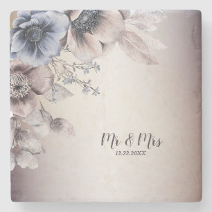 Bruiloft Party Waterverf Pastel Blauw Beige Flower Stenen Onderzetter