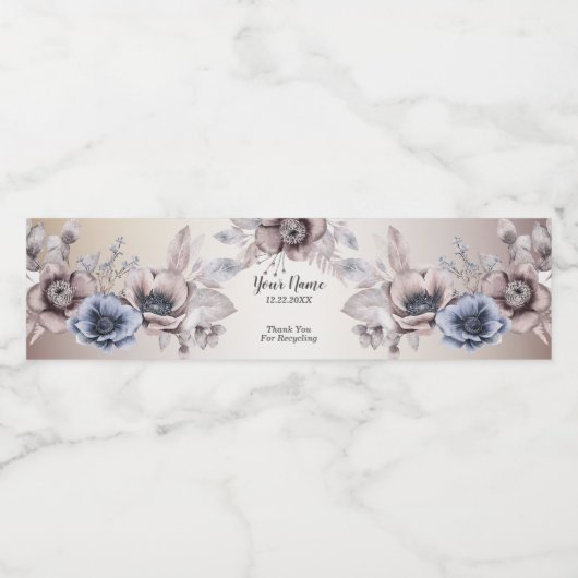 Bruiloft Party Waterverf Pastel Blauw Beige Flower Waterfles Etiket (Enkel label)