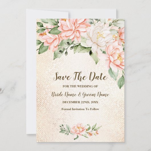 Bruiloft Party Waterverf Perzik Witte Bloem Save T Save The Date (Voorkant)