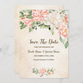 Bruiloft Party Waterverf Perzik Witte Bloem Save T Save The Date (Voorkant / Achterkant)