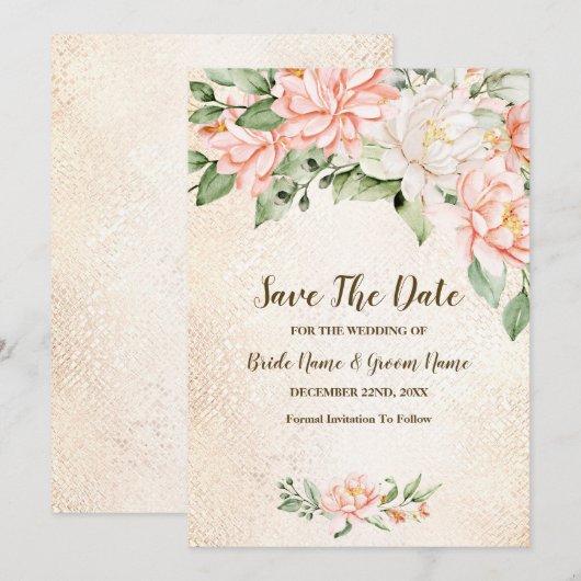 Bruiloft Party Waterverf Perzik Witte Bloem Save T The Date (Voorkant / Achterkant)