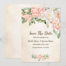 Bruiloft Party Waterverf Perzik Witte Bloem Save T