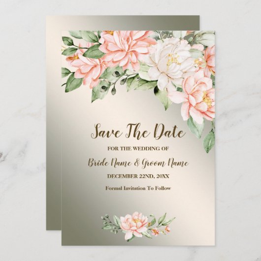 Bruiloft Party Waterverf Perzik Witte Bloem Save The Date (Voorkant / Achterkant)