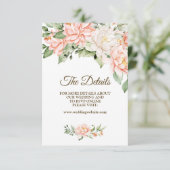 Bruiloft Party Waterverf Perzik Witte Bloemen Informatiekaartje (Staand voorkant)