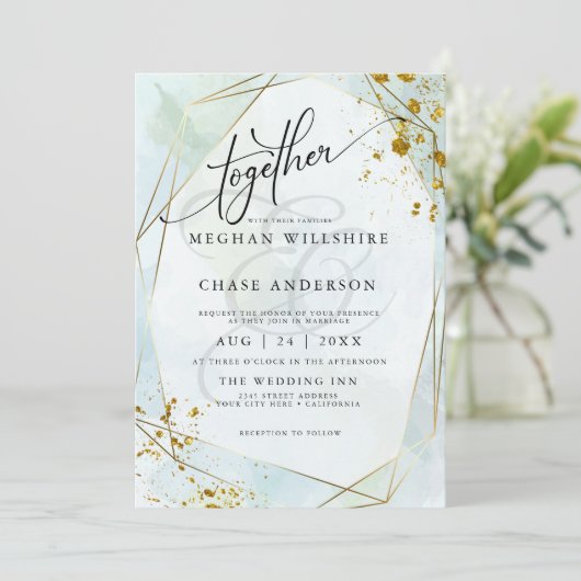 BRUILOFT | Pastel Dusty Blue Sage Gold Jaspé (Staand voorkant)