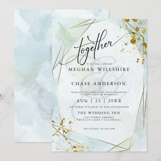 BRUILOFT | Pastel Dusty Blue Sage Gold Jaspé (Voorkant / Achterkant)