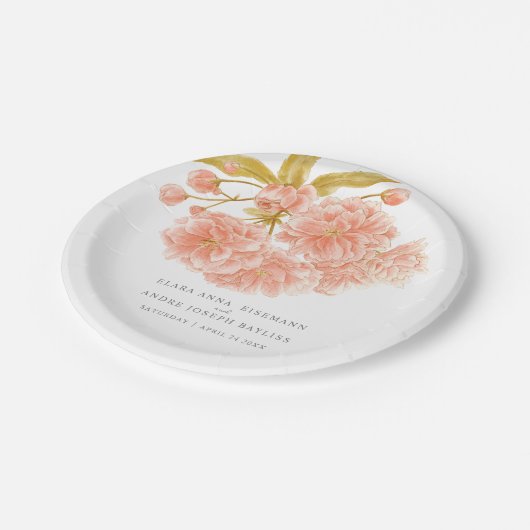 Bruiloft perzik bloesem aangepaste papier bord (Gekanteld)