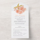 Bruiloft perzik bloesem waterverf maaltijd RSVP All In One Uitnodiging (Binnen)