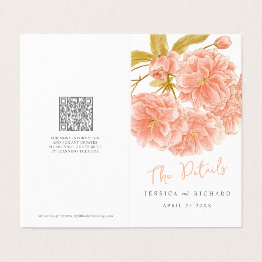 Bruiloft perzik boom bloesem evenementenschema en kaart (Buitenkant ongevouwen)