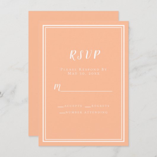Bruiloft Perzik Modern Elegant RSVP Behuizing Kaar (Voorkant / Achterkant)
