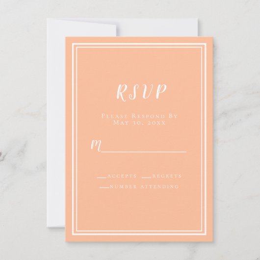 Bruiloft Perzik Modern Elegant RSVP Behuizing Kaar (Voorkant)