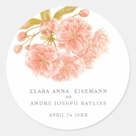 Bruiloft perzikbloesem bloemengebruik ronde sticker