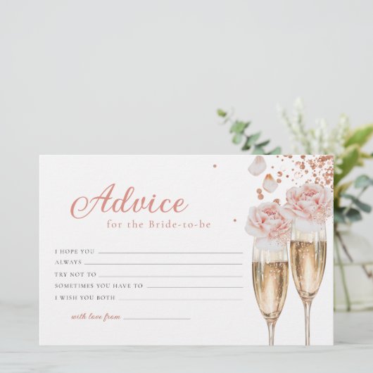 Bruiloft Petals & Prosecco Advieskaart Briefpapier (Staand voorkant)