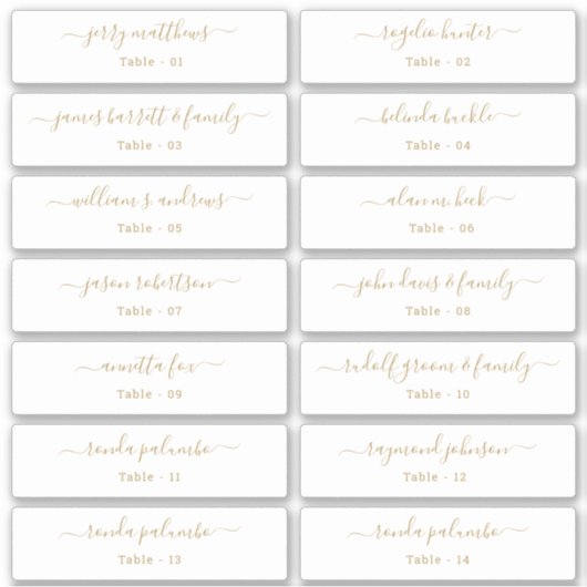 Bruiloft Plaats Kaart Gastennamen Tabel Nummer Gou Sticker (Voorkant)