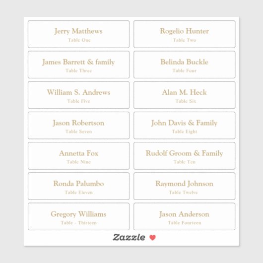 Bruiloft Plaats Kaart Gastennamen Tabel Nummer Gou Sticker (Vel)