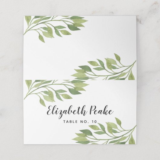 Bruiloft Plaats Kaart Groen Blad Tafel Kaart Plaatskaartje (Buitenkant ongevouwen)