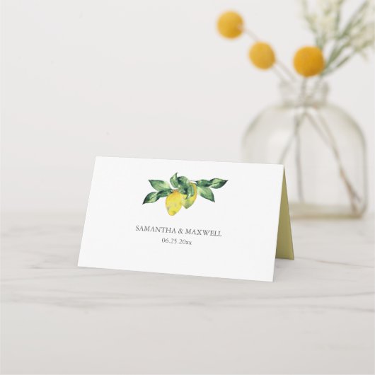 Bruiloft Plaats Kaarten Citroenen Geel en Blauw Plaatskaartje (Achterkant)