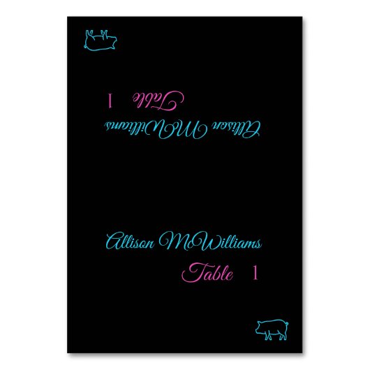 Bruiloft Plaats kaarten-Pork Icon-Blauw en Roze- Kaart (Voorkant)