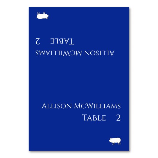 Bruiloft Plaats kaarten-Varkenspictogram-Blauw en  Kaart (Voorkant)