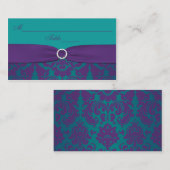 Bruiloft Plaatskaarten | Paarse, Blauwgroen Damask Plaatskaartje (Voorkant / Achterkant)