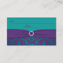 Bruiloft Plaatskaarten | Paarse, Blauwgroen Damask Plaatskaartje