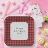 Bruiloft Plaid Zwart Rood Buffalo Plaid Rustiek Papieren Bordje (Feest)