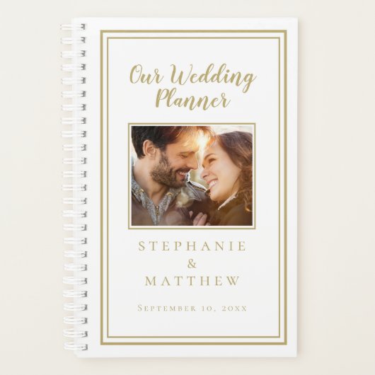 Bruiloft Planner Custom Foto Elegant Goud & Wit (Voorkant)