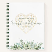 Bruiloft Planner Elegant Wit Goud Hart Bladgroen Notitieboek (Voorkant)