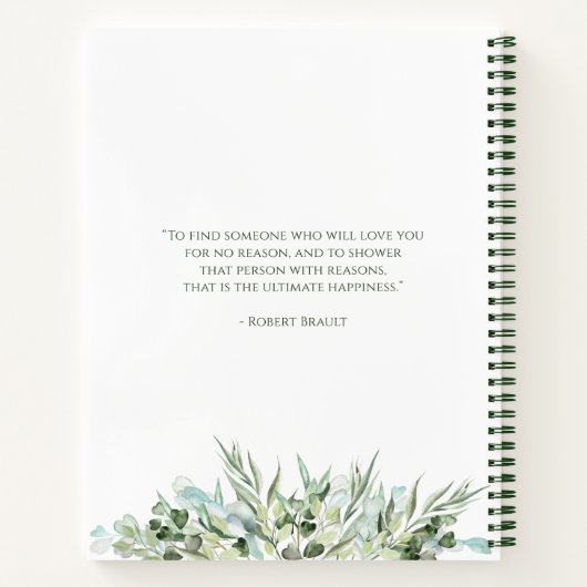 Bruiloft Planner Elegant Wit Goud Hart Bladgroen Notitieboek (Achterkant)