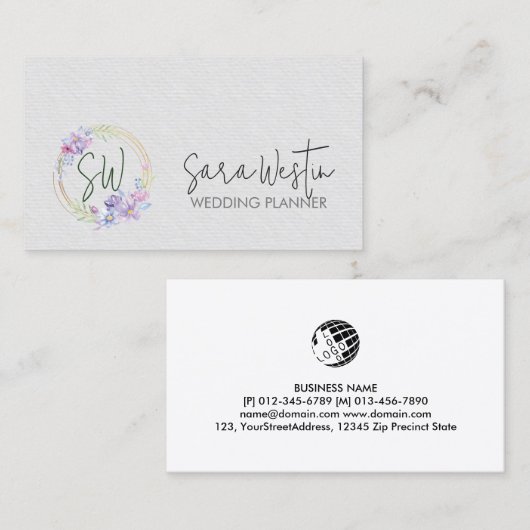 Bruiloft Planner Floral Monogram Visitekaartje (Voorkant / Achterkant)