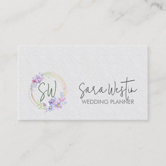 Bruiloft Planner Floral Monogram Visitekaartje (Voorkant)