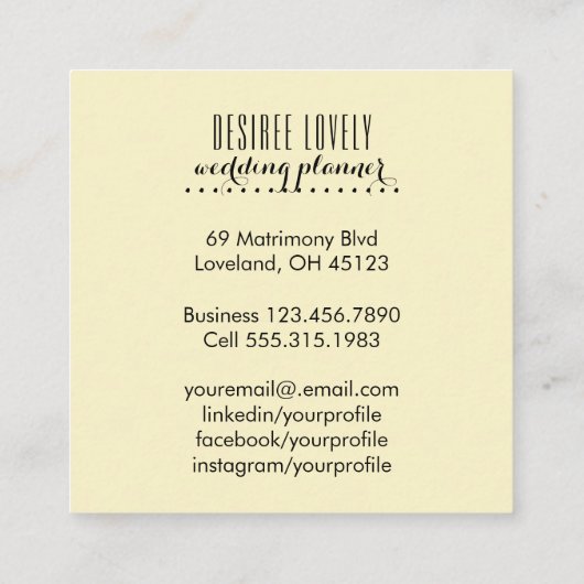 bruiloft Planner | Gele zonnebloemen Vierkante Visitekaartje (Achterkant)