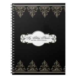 Bruiloft Planner Gepersonaliseerde Barok Swirl Zil Notitieboek