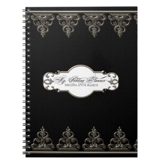 Bruiloft Planner Gepersonaliseerde Barok Swirl Zil Notitieboek (Voorkant)