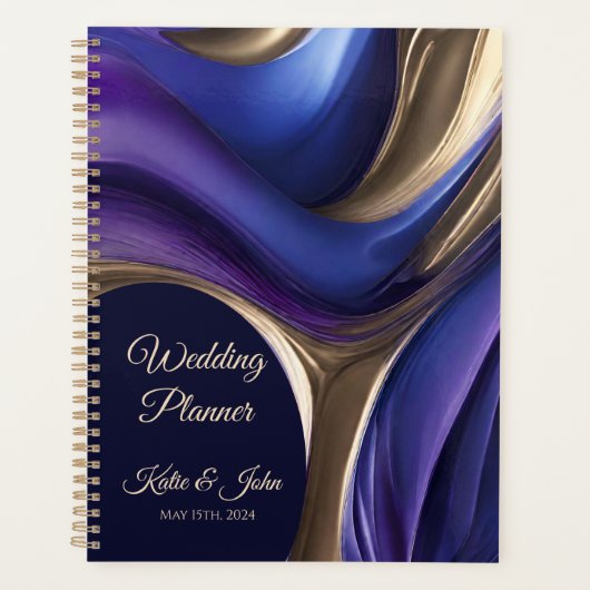 Bruiloft-Planner-Modern Abstract-Blauw Paarse Goud Planner (Voorkant)