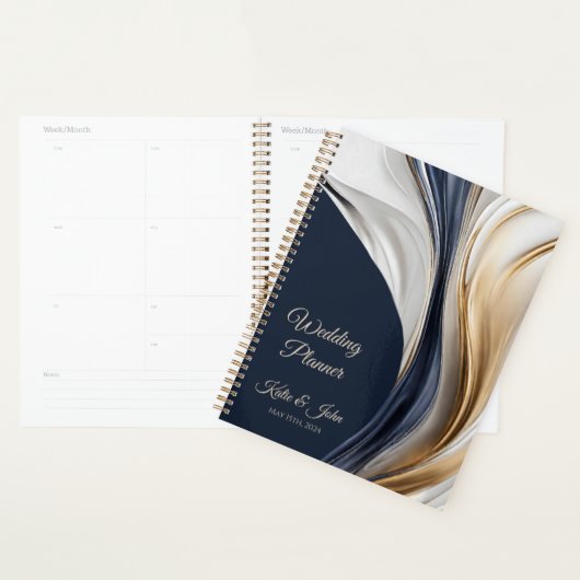 Bruiloft-Planner-Modern Abstract-Blauw Wit Goud- Planner (Display)