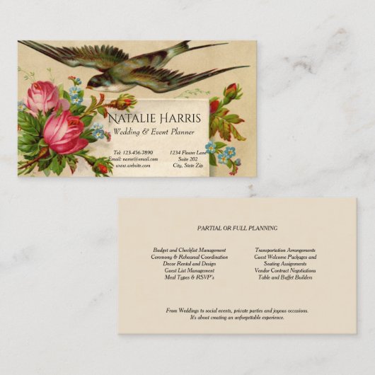 Bruiloft Planner  Rode Rozen Bluebird Visitekaartje (Voorkant / Achterkant)