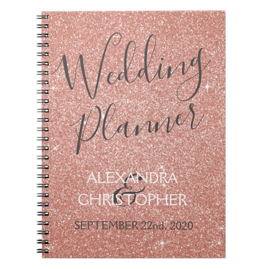 Bruiloft Planner Roze - Roos Gouden Sparkle Glitte Notitieboek (Voorkant)