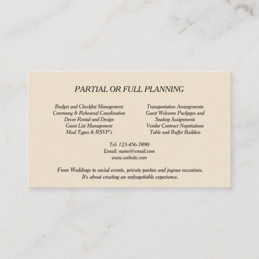 Bruiloft Planner Roze Rozen Elegant Visitekaartje (Achterkant)