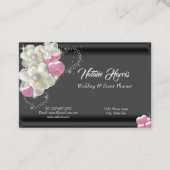 Bruiloft Planner Witte Rozen Roze Harten Sparkle Visitekaartje (Voorkant)