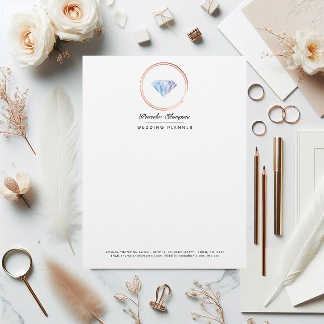 Bruiloft Planner Zakelijk Branding met Diamant Briefhoofd (Diamond Wedding Planner Business Branding Letterhead)