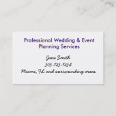 bruiloft, planning van evenementen, trouwplanner visitekaartje (Achterkant)
