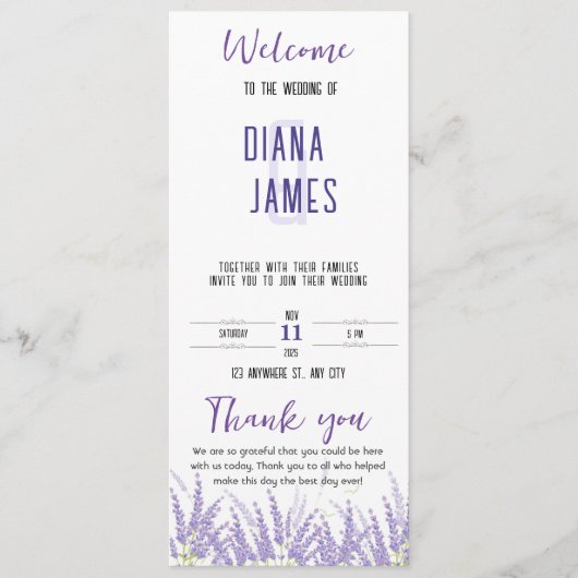 Bruiloft plat programma programmakaart (Voorkant)