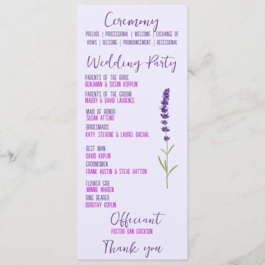 Bruiloft plat programma programmakaart (Achterkant)